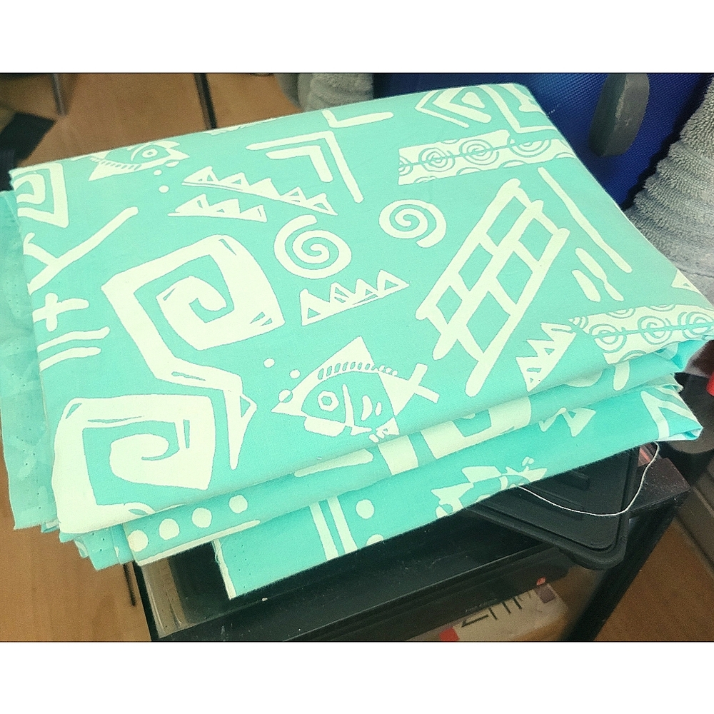 100% Cotton Turquoise Blue Bogolan Geometric Patterned Fabric 4 yards.